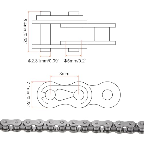 uxcell 05B Metric Standard Roller Chain, 5 Feet Carbon Steel Chains 8mm