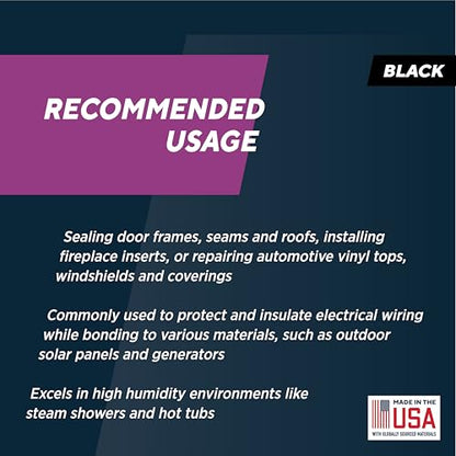 Rutland Black High Temp Silicone Sealant RTV Gasket Maker - Heat Resistant Glue & Black RTV Silicone Sealant Adhesive, Gasket Sealer 500F