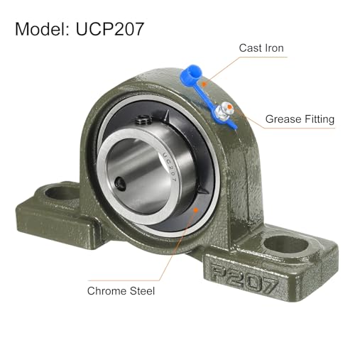 uxcell 2 Pcs UCP207 Pillow Block Bearings 35mm Bore Self Alignment, Solid Cast Iron Base Mounted Chrome Steel Bearings - size: UCP207