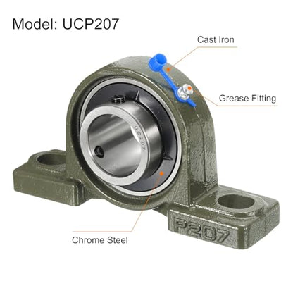 uxcell 2 Pcs UCP207 Pillow Block Bearings 35mm Bore Self Alignment, Solid Cast Iron Base Mounted Chrome Steel Bearings - size: UCP207