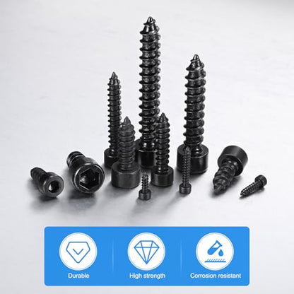 M METERXITY 100 Pack Hex Socket Head Screws, M2x12mm Stainless Steel Bolts Full Thread Self Tapping Screws for Furniture Machinery Electrical Appliances [Black] - size: M2x12mm