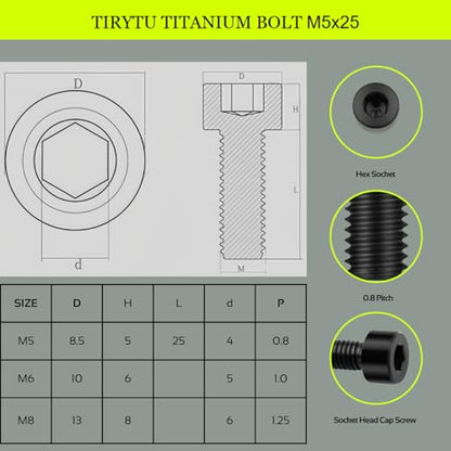 M5x25 Titanium Bolts Socket Head Cap Screw, Black, 4PC - color: Black, size: M5X25