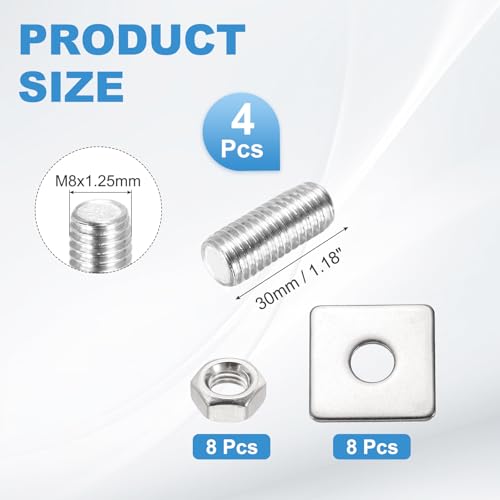 MECCANIXITY 4Set M8x30mm Fully Threaded Rod Threaded Rods Bar Studs - size: M8x30mm