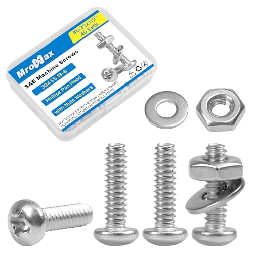 40 Sets #6-32 x 1/2" Pan Head Machine Screws Nuts Washers Assortment Kit - size: #6-32 x 1/2"
