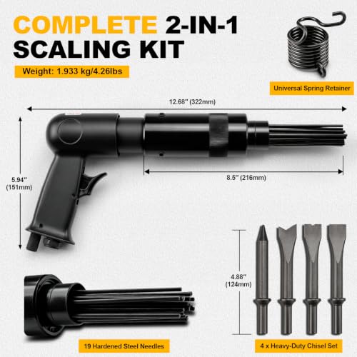 Sbestily 2 in 1 Pneumatic Needle Scaler Air Hammer Kit Rust Remover Tool