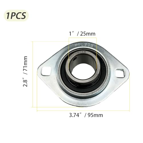 1" Bore Pillow Block Bearing SBPFL205-16, 2-Bolt Steel Flange Mounted Bearing Unit with Setscrew Locking and Grease Fitting, Chrome Steel and Pressed Steel, 1 Pack - size: SBPFL205-16 (ID 1")