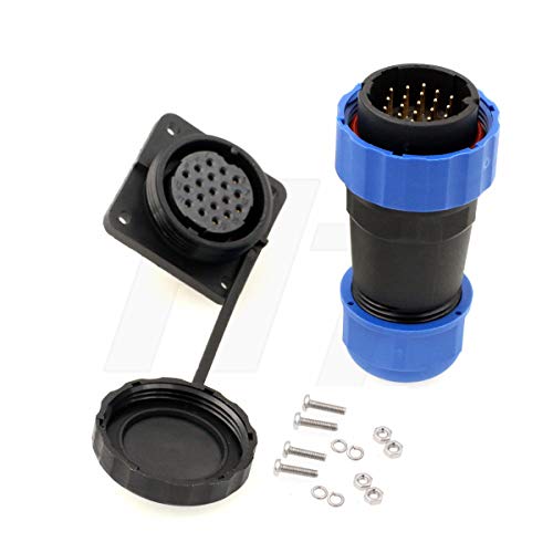 HangTon HE29 19 Pin Waterproof Connector Industrial Power Plastic IP68 Circular Male Female Plug Panel Socket 4-Screw (19 pin 5A 250V) - size: 19 pin 5A 250V