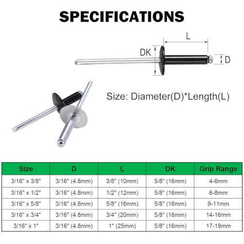 Maozaa 50 pcs 3/16" x 3/4" Large Flange Aluminum Blind Rivets, 4.8 x 20mm Pop Rivets, Blind Rivets for Metal, Silver - color: Silver, size: 3/16" x 3/4"