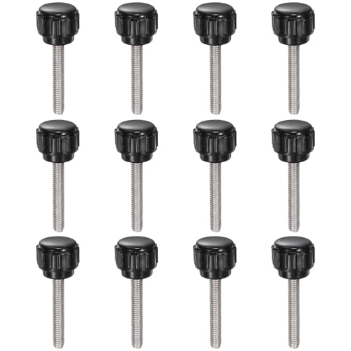 uxcell 12pcs Knurled Clamping Knobs M4 x 25mm Metric 304 Stainless Steel Male Thread Thumb Screw on Type 14mm Plastic Round Head Threaded Hand Bolt Stud Knobs Black - size: M4 x 25mm x 14mm