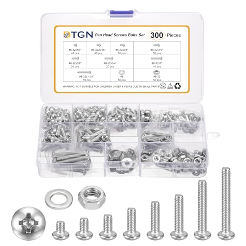 DTGN #8-32 Phillips Pan Head Machine Screw W/Nut&Washer 304 300Pcs - size: #8-32