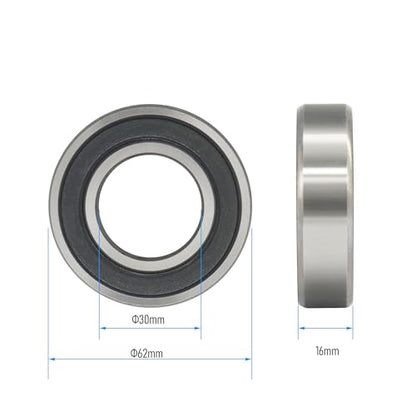 6206-2RS 4 PCS Deep Groove Ball Bearing 30×62×16mm Double Black Rubber Sealed Ball Bearing Chrome Steel P0 Z2 Bearing for Industrial Machine,Power Tools and Mechanical Equipment - size: 6206-2RS Size 30×62×16mm