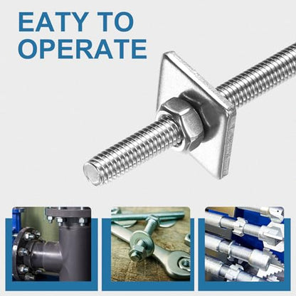 PATIKIL 5 Pcs Fully Threaded Rod, M6 x 80mm 304 Stainless Steel Right Hand Long Thread Bar Studs with Nuts Square Washers for Pipes Clamps Hangers U-Bolts