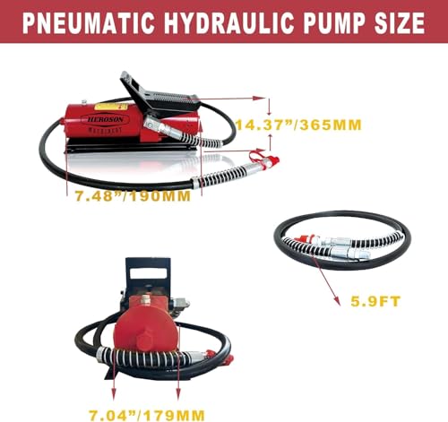 HEROSON High Pressure Pneumatic Pump, 10,000 PSI, 0.7L Reservoir, NPT 3/8" Oil Outlet, NPT 1/4" Inlet, Foot Operated Air Hydraulic Pump - color: red