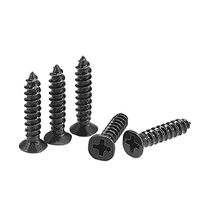 uxcell M4 x 20mm Wood Screws Phillips Flat Head Carbon Steel Self Tapping Screws Black 200pcs - size: M4 x 20mm