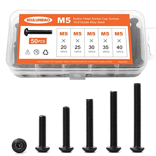 M5 x 20mm 25mm 30mm 35mm 40mm Button Head Socket Cap Screws Bolts, 10.9 Grade Alloy Steel, Black Oxide Finish, Allen Socket Drive, Metric Machine Fully Threaded, Assortment Kit 50PCS - size: M5 x 20/25/30/35/40mm (50PCS)