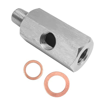 Stainless Steel Oil Pressure Sensor Adapter, With 1/8 NPT tee Oil Pressure Gauge Fitting Turbo Supply Feed line Connector for Turbo Supply Feed Line/Oil Pressure Gauge