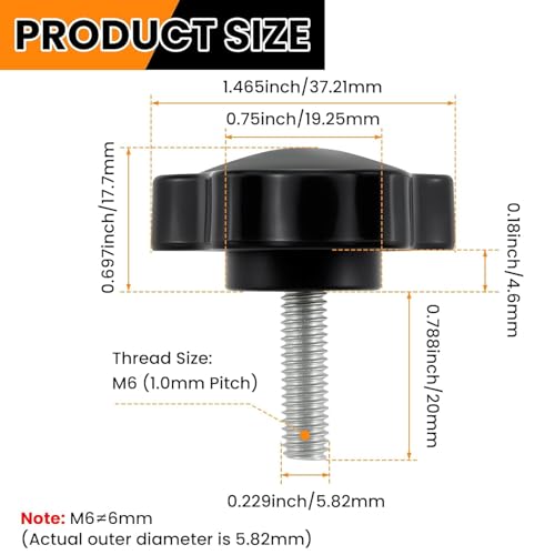 Aifeier ET 4 Pieces M6 x 20mm Star Hand Knob, Black Plastic Hex Shaped Clamping Knob Handle for Umbrella Base Replacement Knob (M6 OD≈5.82 mm) - size: M6 x 20 mm