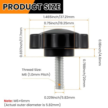 Aifeier ET 4 Pieces M6 x 20mm Star Hand Knob, Black Plastic Hex Shaped Clamping Knob Handle for Umbrella Base Replacement Knob (M6 OD≈5.82 mm) - size: M6 x 20 mm