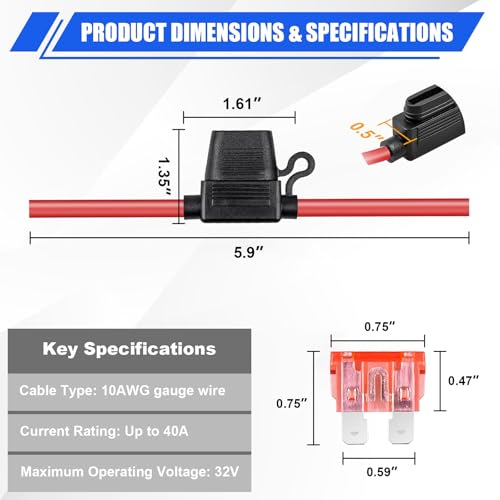 10 AWG Inline Fuse Holder 40A (4-Pack) - ATC Fuse Holder for 12V Car Truck Marine ATV Boat Motorbikes, Upgraded in line Electrical Circuit Protection