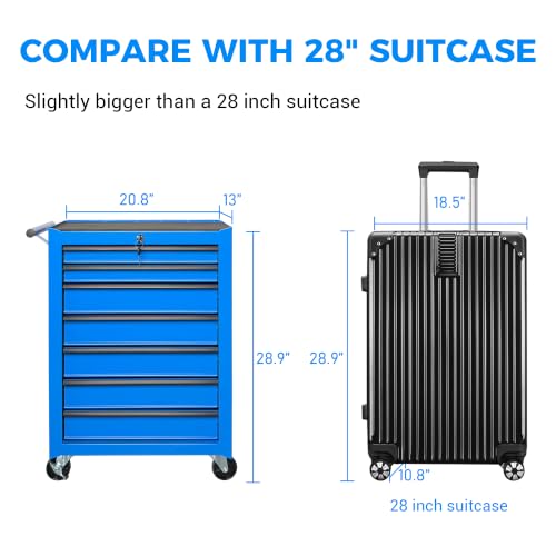 7 Drawers Rolling Tool Chest with Drawers & Lock - color: 7-drawer-blue-a