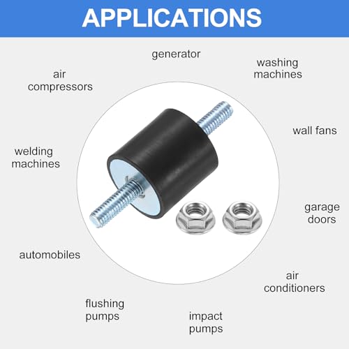 uxcell 2Pcs M6 x 18mm Rubber Mounts, 25 x 25mm Cylindrical Anti Vibration Isolator Studs Shock Absorber Double Studs with Nuts for Car Bobbin Generator Air Compressors - size: M6 x 18mm, 25 x 25mm
