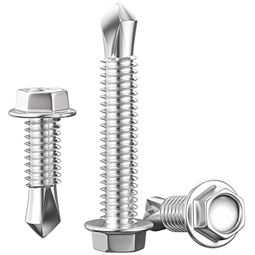 Wensilon (300Pcs) #8×3/4" Hex Washer Head Self Drilling Screws, 410 Stainless Steel Metal SheetScrews，TEK Screws, Sheet Metal Self Tapping Screws - color: Silver, size: #8×3/4"