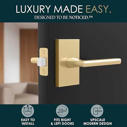 Passage Door Handle Satin Brass, 1 Pack - Glamor Modern Lever, Gold Finish - color: Satin Brass