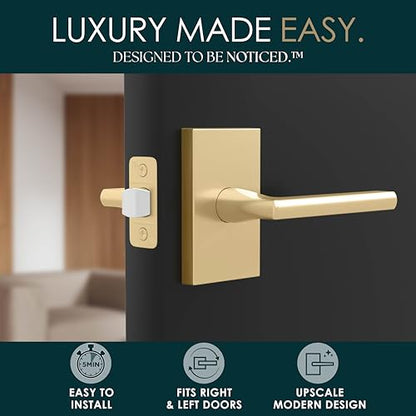 Passage Door Handle Satin Brass, 1 Pack - Glamor Modern Lever, Gold Finish - color: Satin Brass