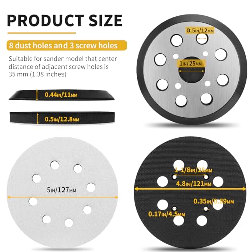 5 Inch 8 Holes Hook Loop Orbital Sander Metal Pad Replacement for Ridgid with 4 PCS Foam & 36 PCS Sanding Sanding Discs 100 150 180 240 320 403 Grit - size: FIT 300527002
