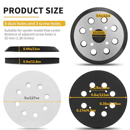 5 Inch 8 Holes Hook Loop Orbital Sander Metal Pad Replacement for Ridgid with 4 PCS Foam & 36 PCS Sanding Sanding Discs 100 150 180 240 320 403 Grit - size: FIT 300527002