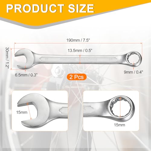 HARFINGTON 2Pcs Metric Combination Wrench 15mm Open End & 15-Degree Offset - size: 15mm