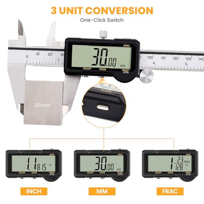 HARDELL Digital Caliper 6 Inch, Rechargeable Calipers, One-Key Reset