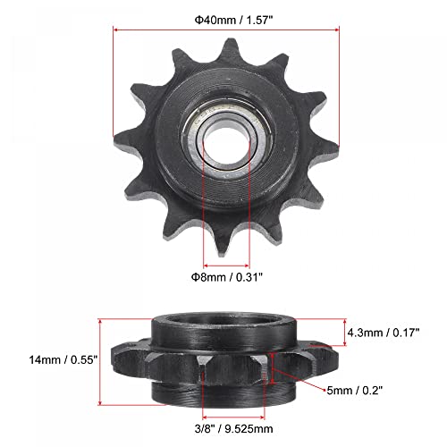 uxcell Chain Idler Sprocket, 8mm Bore 3/8" Pitch 12 Tooth Tensioner, Black Oxide Finish C45 Carbon Steel with Insert Single Bearing for ISO 06B Chains - size: 8mm