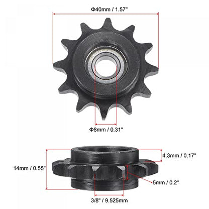 uxcell Chain Idler Sprocket, 8mm Bore 3/8" Pitch 12 Tooth Tensioner, Black Oxide Finish C45 Carbon Steel with Insert Single Bearing for ISO 06B Chains - size: 8mm
