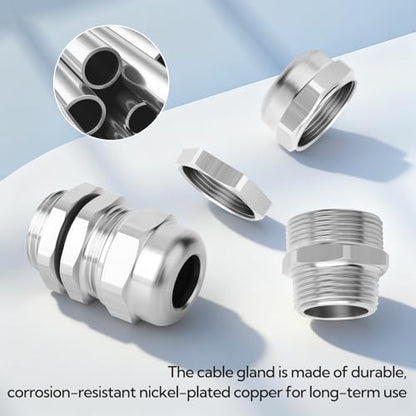 2pcs 1"NPT Nickel-Plated Copper Cable Gland, Metal Waterproof Cable Gland, Adjustable Cable Gland Protectors 18-25mm - color: With Nuts, size: 1" NPT