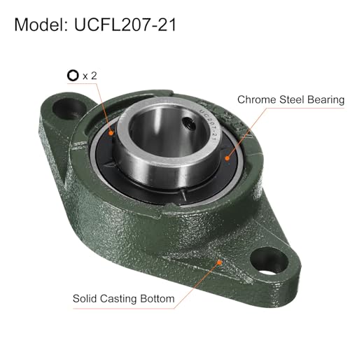 uxcell 2pcs UCFL207-21 Pillow Block Bearings 1-5/16 inch Bore Self Alignment, Solid Cast Iron Base Mounted Chrome Steel Bearings - size: UCFL207-21