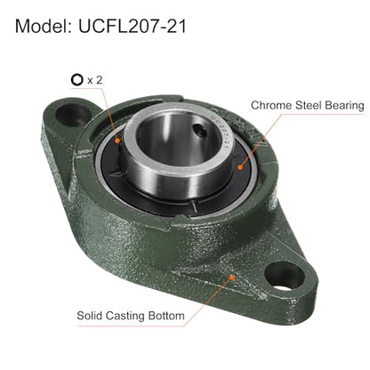 uxcell 2pcs UCFL207-21 Pillow Block Bearings 1-5/16 inch Bore Self Alignment, Solid Cast Iron Base Mounted Chrome Steel Bearings - size: UCFL207-21