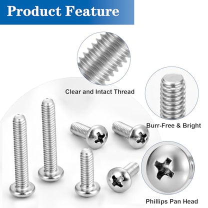 216PCS #8-32 Machine Screws Phillips Pan Head Bolts Nut Assortment Kit - size: SS #8-32 216PCS