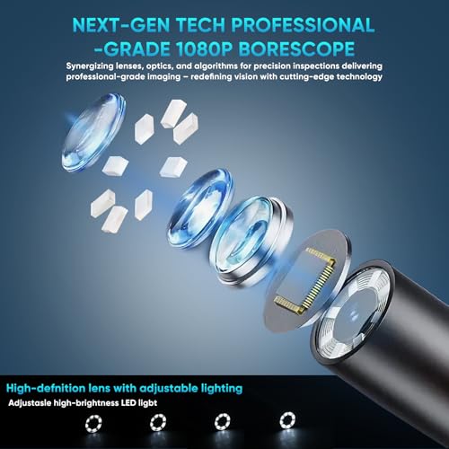 Industrial Endoscope Borescope with Light, 8mm Dual Lens 1080P HD IP67 Waterproof Snake Camera with 4.3" LCD, 8 LEDs & Semi-Rigid Cable - Inspection Tool for Industrial Use (32GB Included)