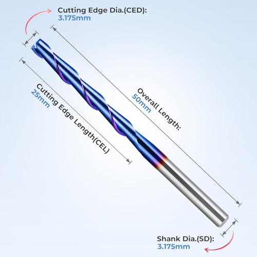 HQMaster 1/8" Shank CNC Router Bits 2 Flute Upcut CNC Bit End Mill 10pcs - size: 1/8"CED x 1/8"SD x 1"CEL x 2"OAL