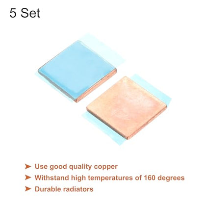 MECCANIXITY Heatsink Copper Sheet Shim, 1.5mm Thickness Pad with Thermal Conductive Adhesive Tape for Desktop Computer GPU CPU Cooling Patch 5 Set - size: 1.5mm