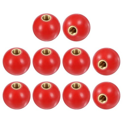 M METERXITY 10-Pack Threaded Ball Knobs, M10 Female Thread 35mm Dia. Thermoset Ball Knob for Lathe/Machine/Lawn Mowers, Round Phenolic Brass Insert Lever Handle [Red] - size: M10x35mm