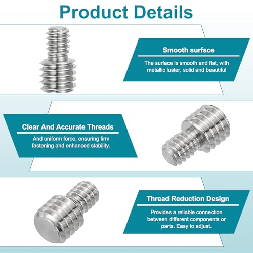 PATIKIL 1/4"-20 to 3/8"-16UNC Double End Threaded Stud Screw Bolt, 4 Pack Carbon Steel Rod Bolts Thread Reducer Adapter for Camera Furniture Hardware, 16mm Long