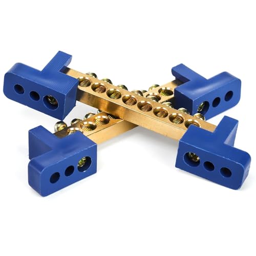 TOPZEA 10 Pack Terminal Bus Bar, 8 Positions Screw Brass Terminal Grounding Strip Bus Bar for Car Boat Marine Ground Electrical Power Distribution, Blue