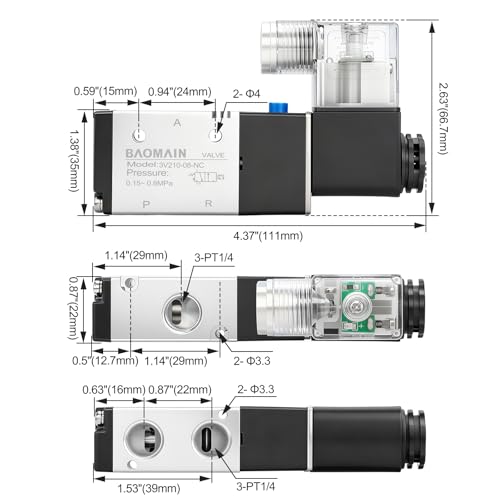 BAOMAIN 3V210-08 12V DC 3/2 Pneumatic Solenoid Valve NC - size: Single Valve