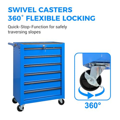 Rolling Metal Tool Chest with 6 Drawers, 20" 6-Drawer Tool Chest Cabinet with Ball Bearing Drawer Slides, Steel Tool Storage Box Organizer -Blue - color: Blue-6