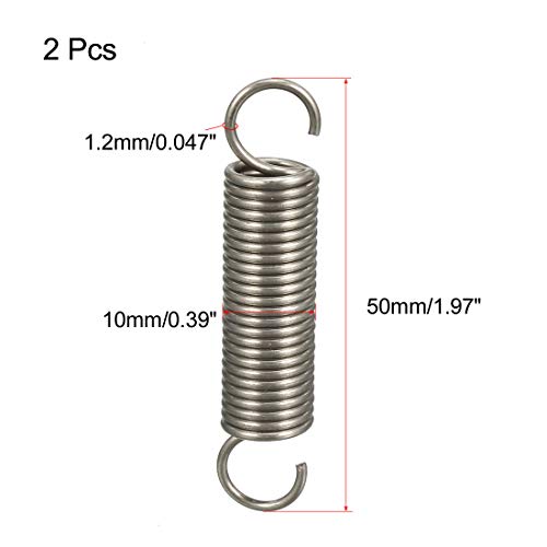 uxcell Extended Tension Spring Wire Diameter 0.047", OD 0.39", Free Length 1.97" Stainless Steel Small Dual Hook Tension Spring for Machinery Construction Industrial 2pcs - size: 0.047"x0.39"x1.97"