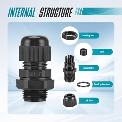 50 Pcs 3/8" NPT Cable Glands Waterproof Strain Relief Connector - color: 50 Pcs 3/8" NPT