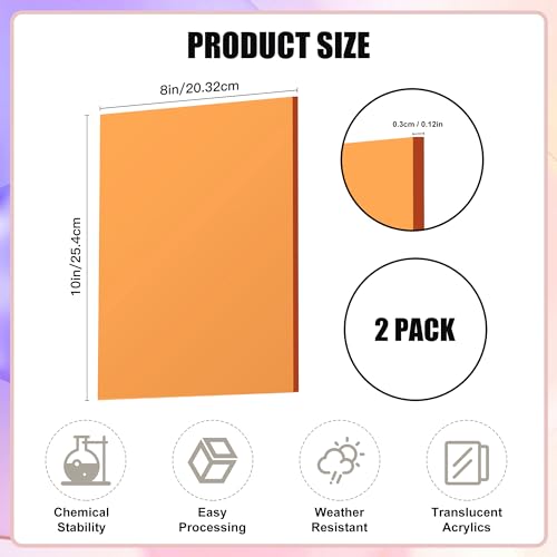 Lesnlok Orange Acrylic Sheets 1/8 inch Thick 3mm 2 Pack 8 x 10 Clear Plexiglass Sheets,for Sign,Craft,Painting,Laser Cutting,DIY Display Projects… (8"x 10", Orange, 2) - color: Orange, size: 8"x 10"