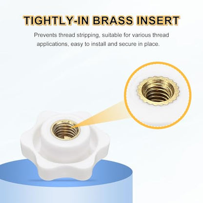 HARFINGTON Star Knob M10 Female Thread 38mm Head Brass Insert White 3pcs - color: White, size: M10 x 38mm
